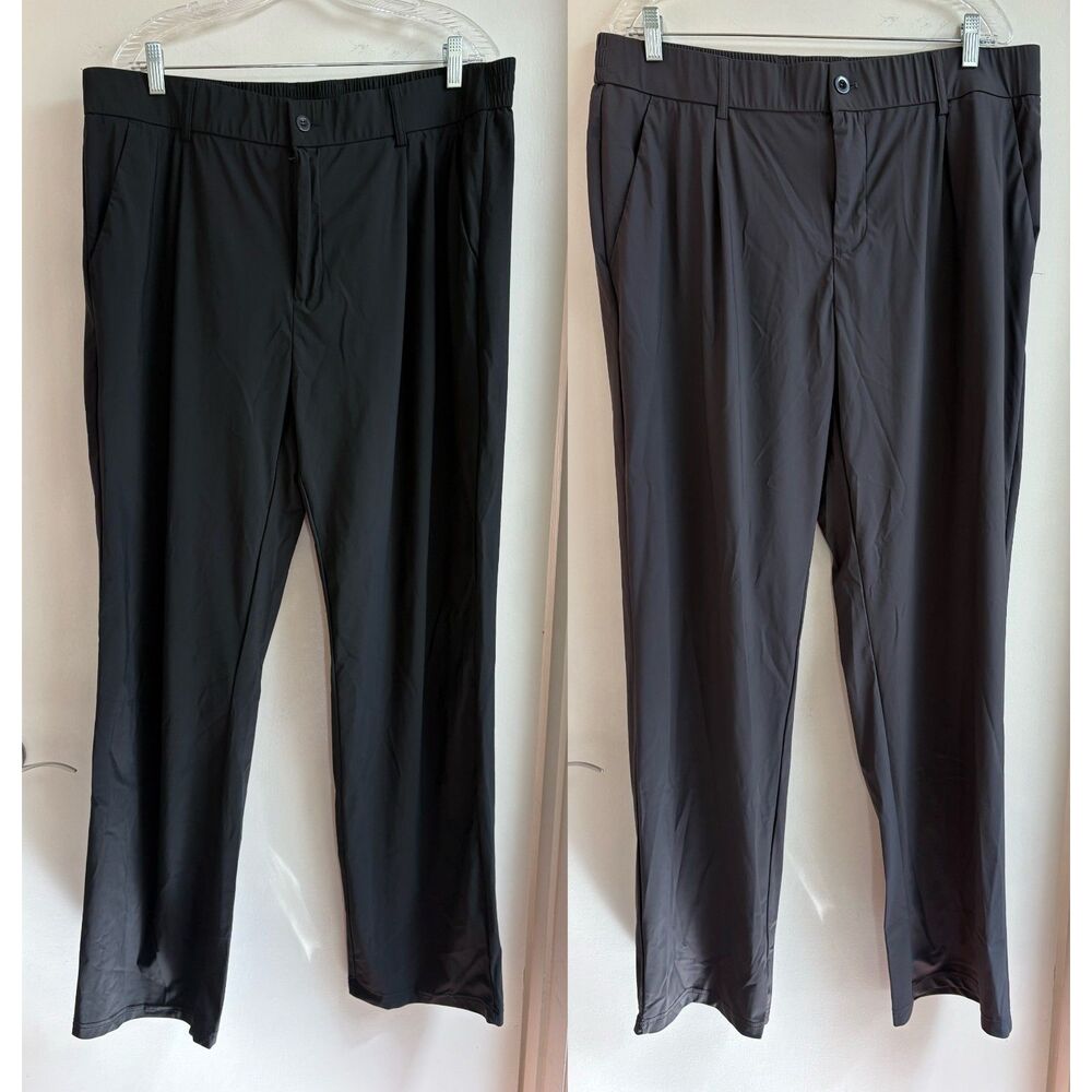 Men's Stretch Waist Comfort Slacks Casual Performance 2 Pack 2XL x 33 Black Gray